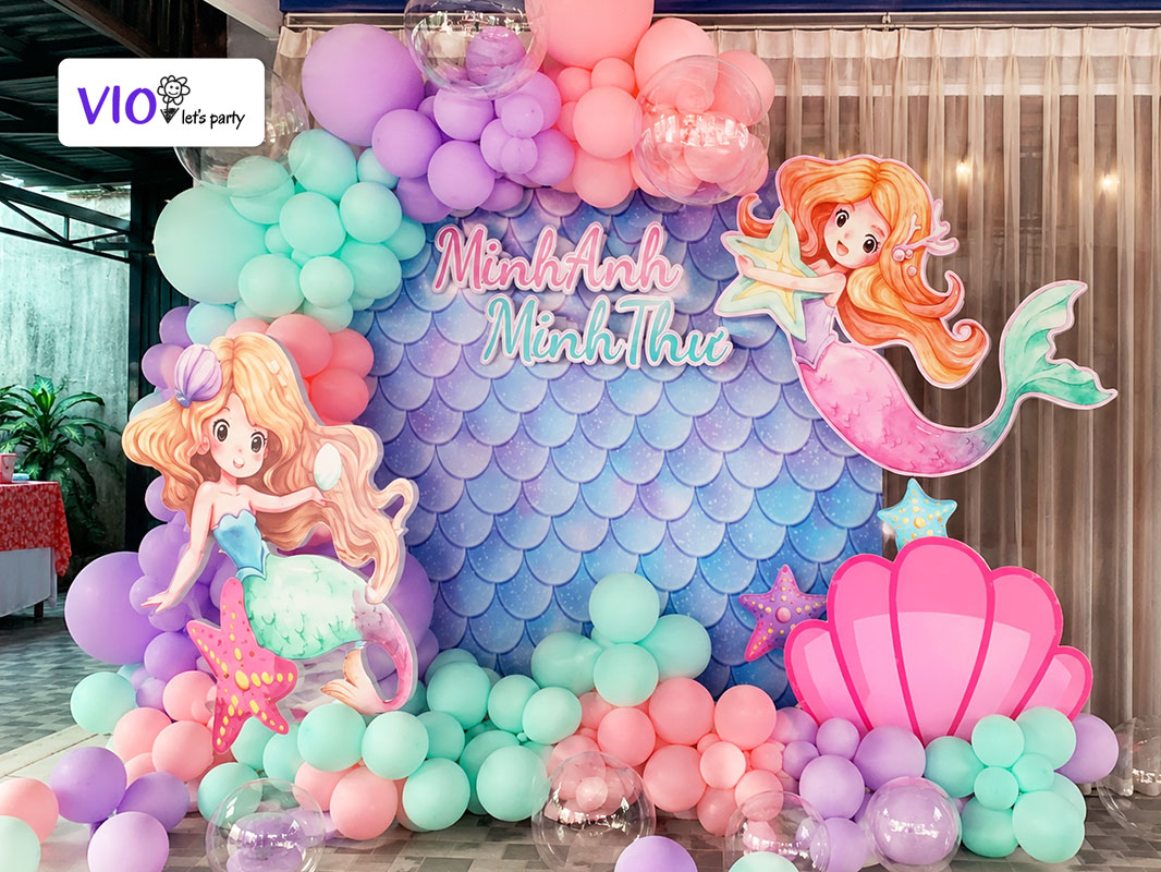 backdrop background trang trí chủ đề nàng tiên cá được thực hiện bởi VioParty