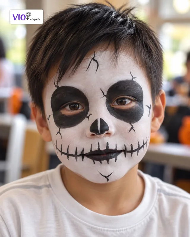 VioParty artist painting children's faces for Halloween